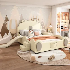 Lit Enfant 140x200cm, Lit Carton avec Toboggan, Beige>Fortuna lai Clearance