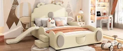 Lit Enfant 140x200cm, Lit Carton avec Toboggan, Beige>Fortuna lai Clearance