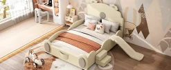 Lit Enfant 140x200cm, Lit Carton avec Toboggan, Beige><noscript><img width=