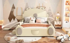 Lit Enfant 140x200cm, Lit Carton avec Toboggan, Beige><noscript><img width=