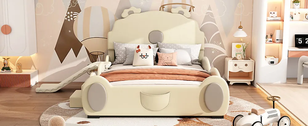 Lit Enfant 140x200cm, Lit Carton avec Toboggan, Beige>Fortuna lai Clearance
