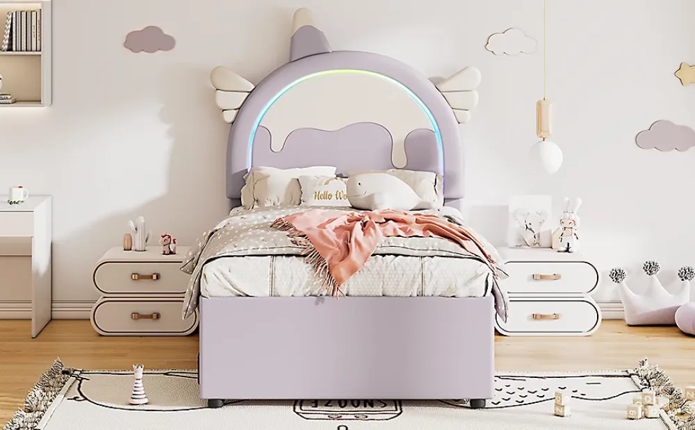 Fortuna lai Lit Enfant 90x200cm, Lit Licorne avec Lit Escamotable, Violette*Enfant Lit Enfant
