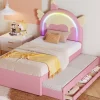 Fortuna lai Lit Enfant 90x200cm, Lit Licorne avec Lit Escamotable, Rose*Enfant Lit Enfant