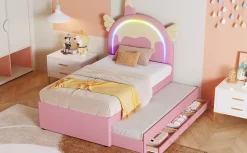 Fortuna lai Lit Enfant 90x200cm, Lit Licorne avec Lit Escamotable, Rose*Enfant Lit Enfant