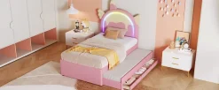 Fortuna lai Lit Enfant 90x200cm, Lit Licorne avec Lit Escamotable, Rose*Enfant Lit Enfant