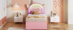 Fortuna lai Lit Enfant 90x200cm, Lit Licorne avec Lit Escamotable, Rose*Enfant Lit Enfant