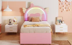 Fortuna lai Lit Enfant 90x200cm, Lit Licorne avec Lit Escamotable, Rose*Enfant Lit Enfant