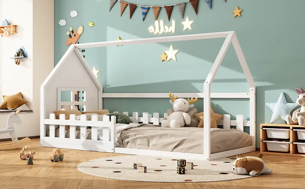 Fortuna lai Lit Enfant 90x200cm, Maison avec Rampe, Blanc*Enfant Lit Enfant