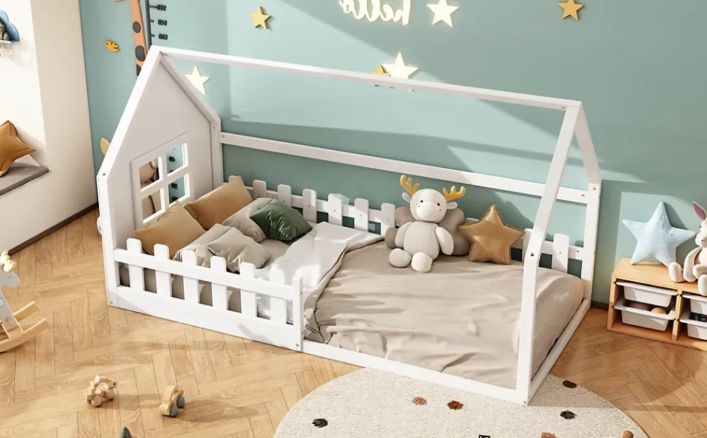 Fortuna lai Lit Enfant 90x200cm, Maison avec Rampe, Blanc*Enfant Lit Enfant