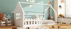 Fortuna lai Lit Enfant 90x200cm, Maison avec Rampe, Blanc*Enfant Lit Enfant