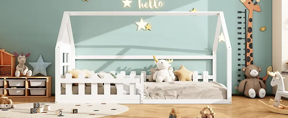 Fortuna lai Lit Enfant 90x200cm, Maison avec Rampe, Blanc*Enfant Lit Enfant