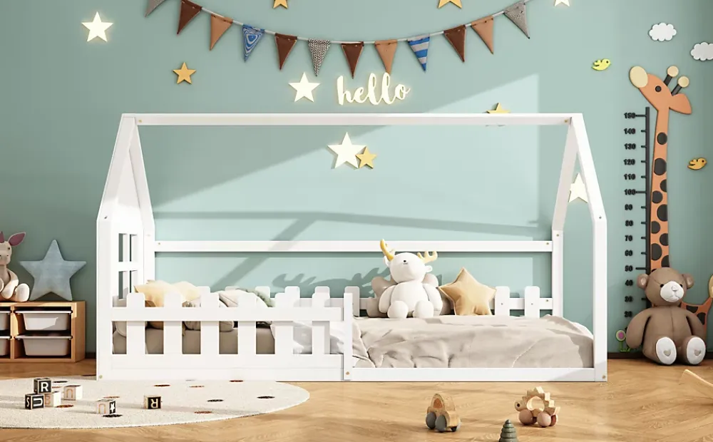 Fortuna lai Lit Enfant 90x200cm, Maison avec Rampe, Blanc*Enfant Lit Enfant