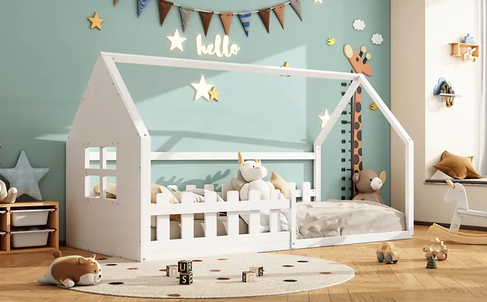 Fortuna lai Lit Enfant 90x200cm, Maison avec Rampe, Blanc*Enfant Lit Enfant