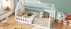 Fortuna lai Lit Enfant 90x200cm, Maison avec Rampe, Blanc*Enfant Lit Enfant