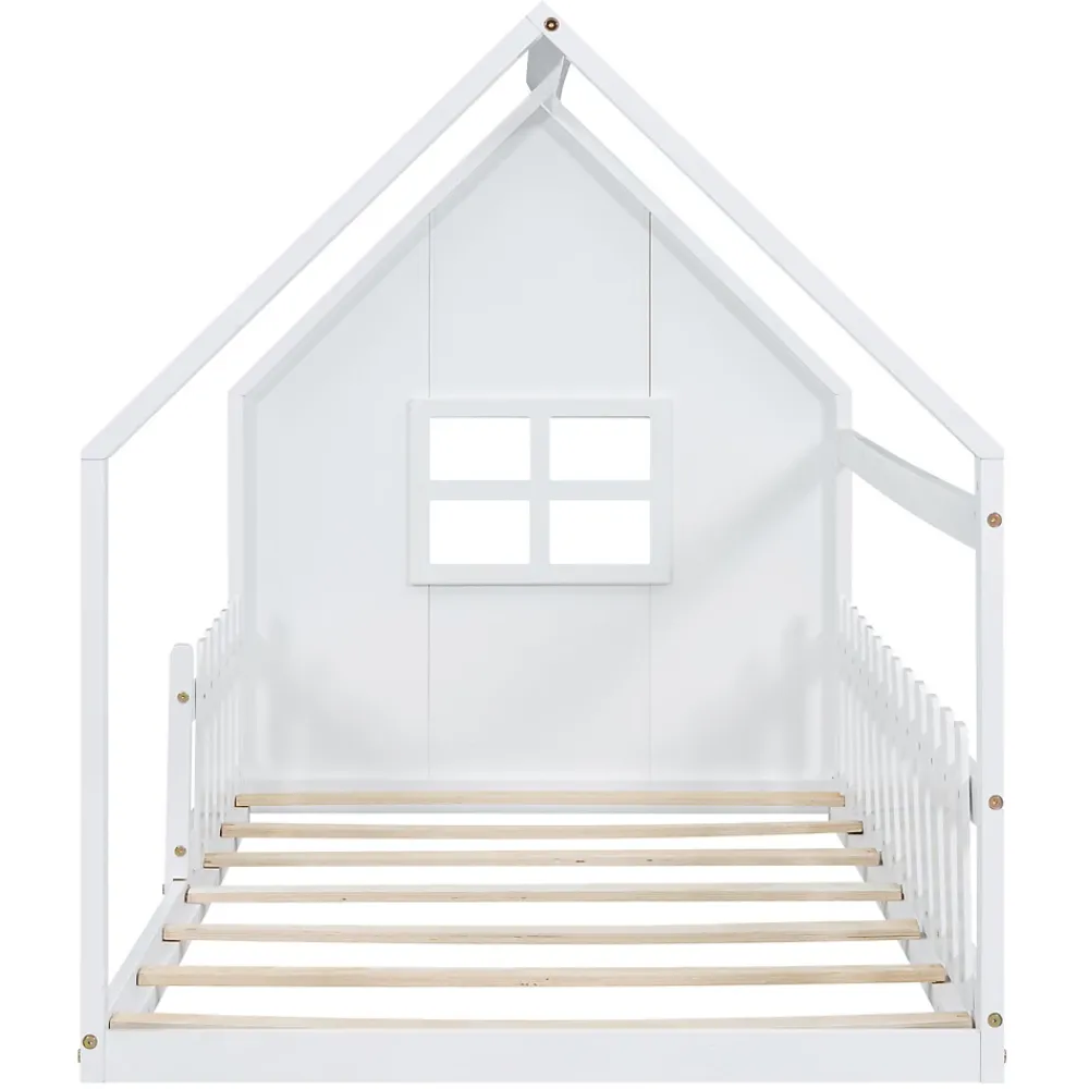 Fortuna lai Lit Enfant 90x200cm, Maison avec Rampe, Blanc*Enfant Lit Enfant