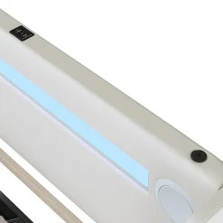 Lit enfant, 90x200cm, PU, LED, USB, Bluetooth, coffre, sommier, beige><noscript><img width=