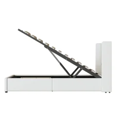 Lit enfant, 90x200cm, PU, LED, USB, Bluetooth, coffre, sommier, beige><noscript><img width=