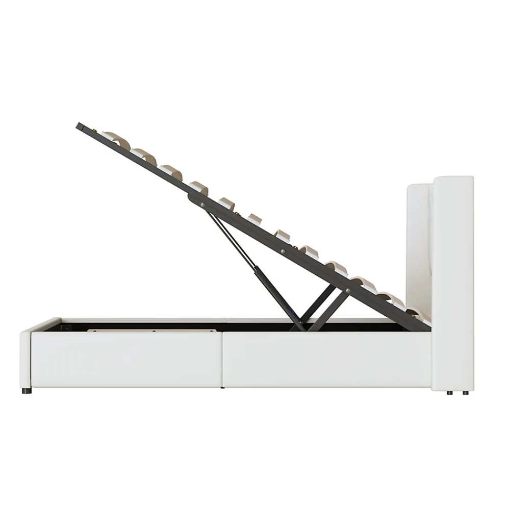 Lit enfant, 90x200cm, PU, LED, USB, Bluetooth, coffre, sommier, beige>Generique Sale