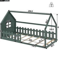 Blackcolors Lit Enfant 90x200cm Rebord Maison Vert*Enfant Lit Enfant