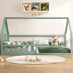 Blackcolors Lit Enfant 90x200cm Rebord Maison Vert*Enfant Lit Enfant