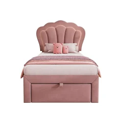Blackcolors Lit Enfant 90x190cm Tiroirs APP-Control LED Velours Rose* Lit Coffre