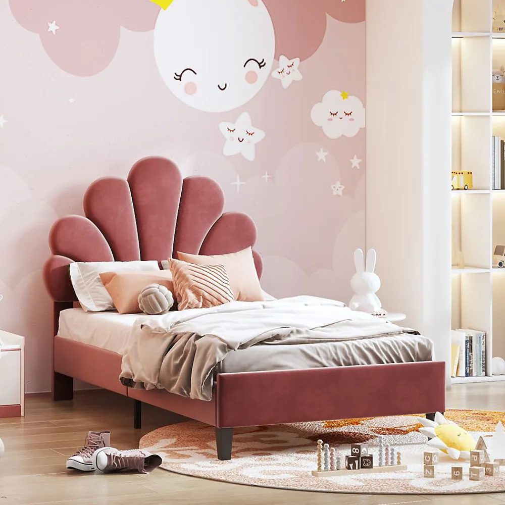 Lit Enfant 90x200cm Tête Fleurs Velours Rouge Haricot>Blackcolors Outlet