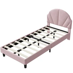ProximaX Lit enfant/Lit capitonné 90 x 190 cm avec sommier à lattes, tête de lit et dossier réglables, velours, sans matelas, Rose*Enfant Lit Enfant