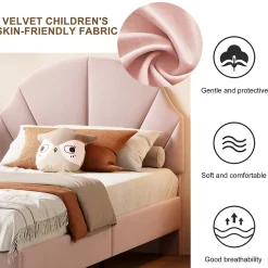 ProximaX Lit enfant/Lit capitonné 90 x 190 cm avec sommier à lattes, tête de lit et dossier réglables, velours, sans matelas, Rose*Enfant Lit Enfant