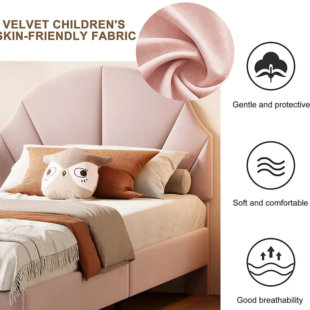 ProximaX Lit enfant/Lit capitonné 90 x 190 cm avec sommier à lattes, tête de lit et dossier réglables, velours, sans matelas, Rose*Enfant Lit Enfant