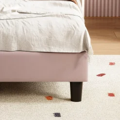 ProximaX Lit enfant/Lit capitonné 90 x 190 cm avec sommier à lattes, tête de lit et dossier réglables, velours, sans matelas, Rose*Enfant Lit Enfant