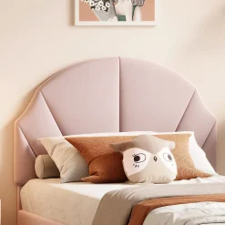 ProximaX Lit enfant/Lit capitonné 90 x 190 cm avec sommier à lattes, tête de lit et dossier réglables, velours, sans matelas, Rose*Enfant Lit Enfant