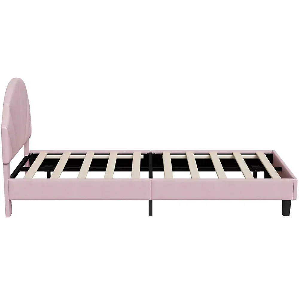 ProximaX Lit enfant/Lit capitonné 90 x 190 cm avec sommier à lattes, tête de lit et dossier réglables, velours, sans matelas, Rose*Enfant Lit Enfant
