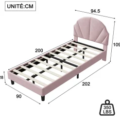 ProximaX Lit enfant/Lit capitonné 90 x 190 cm avec sommier à lattes, tête de lit et dossier réglables, velours, sans matelas, Rose*Enfant Lit Enfant
