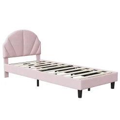 ProximaX Lit enfant/Lit capitonné 90 x 190 cm avec sommier à lattes, tête de lit et dossier réglables, velours, sans matelas, Rose*Enfant Lit Enfant