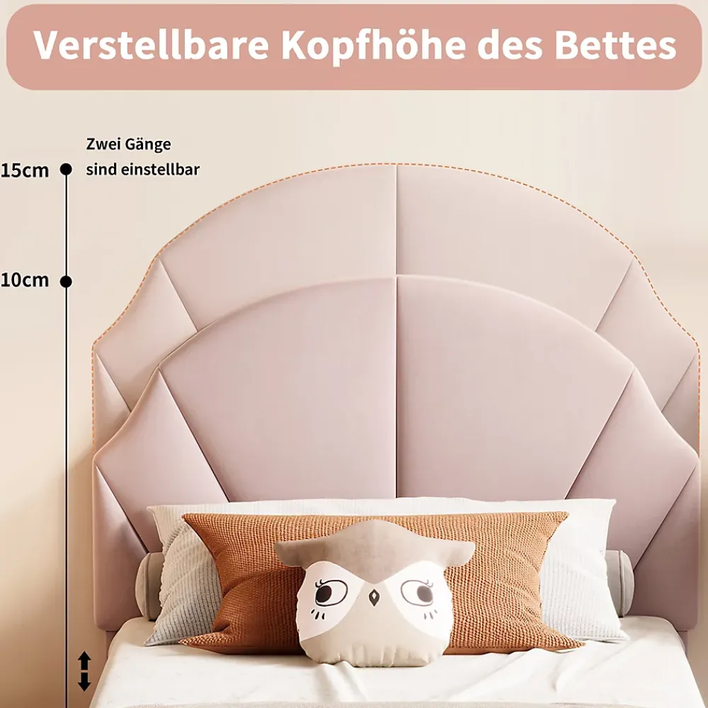 ProximaX Lit enfant/Lit capitonné 90 x 190 cm avec sommier à lattes, tête de lit et dossier réglables, velours, sans matelas, Rose*Enfant Lit Enfant