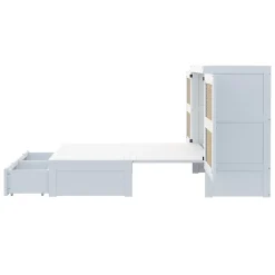 Okwish Lit Escamotable 140x200 cm - Lit Mural Vertical avec 2 Tiroirs de Rangement, Structure Bois de Pin et MDF, Sans Matelas, Blanc* Lit Double