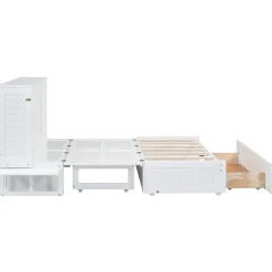 Lit Escamotable 140x200cm, Avec Tiroirs, Petit Étagère, Transformable, Blanc><noscript><img width=