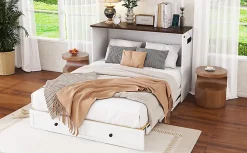Fortuna lai Lit Escamotable 140x200cm, Tiroirs, USB, Plateforme, Sans Matelas, Blanc*Enfant Lit Enfant