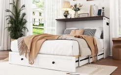 Fortuna lai Lit Escamotable 140x200cm, Tiroirs, USB, Plateforme, Sans Matelas, Blanc*Enfant Lit Enfant