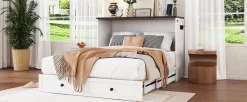 Fortuna lai Lit Escamotable 140x200cm, Tiroirs, USB, Plateforme, Sans Matelas, Blanc*Enfant Lit Enfant