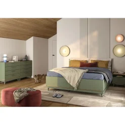 Meublorama Lit et sommier NOKI 160x200 cm vert et bois Style scandinave* Lit Double