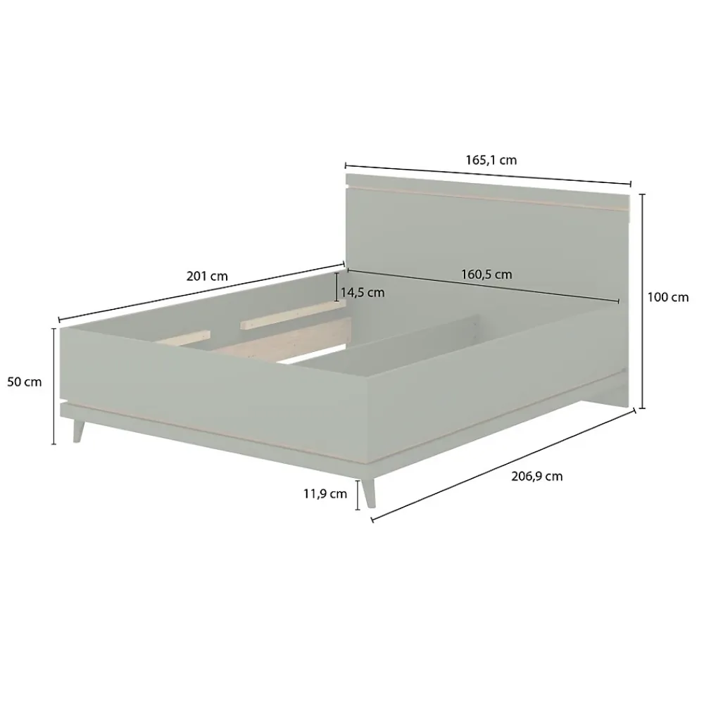 Meublorama Lit et sommier NOKI 160x200 cm vert et bois Style scandinave* Lit Double