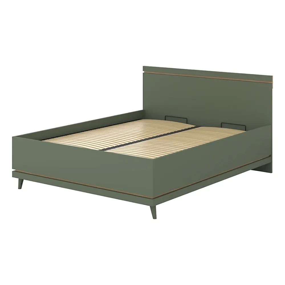 Meublorama Lit et sommier NOKI 160x200 cm vert et bois Style scandinave* Lit Double
