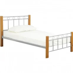 Lit EVELINE 90x200 cm Métal et bois gris Sommier inclus Style design>Meublorama Sale