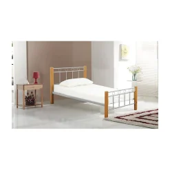 Lit EVELINE 90x200 cm Métal et bois gris Sommier inclus Style design>Meublorama Sale