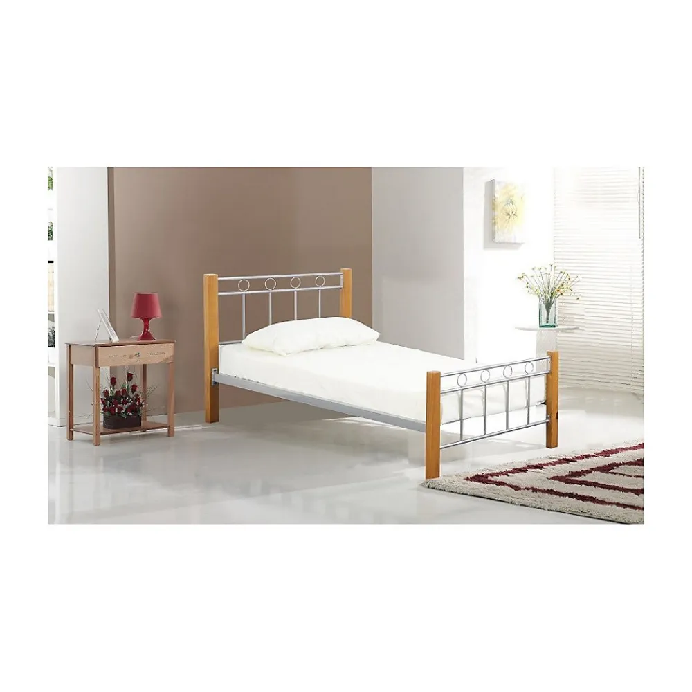 Lit EVELINE 90x200 cm Métal et bois gris Sommier inclus Style design>Meublorama Sale