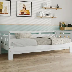 Lit extensible 90x190cm, lit de jour avec 2 places de couchage et cadre roulant, lit en forme de coeur, pin massif, blanc>Gutent Online