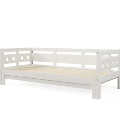 Lit extensible 90x190cm, lit de jour avec 2 places de couchage et cadre roulant, lit en forme de coeur, pin massif, blanc><noscript><img width=