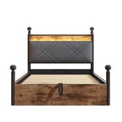 Lit fer forgé 90x190 cm, rangement hydraulique, baldaquin, LED/USB - noir><noscript><img width=