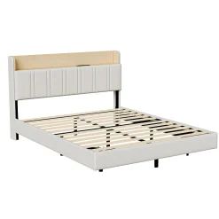 Lit Flottant 140x190 Cm Avec Éclairage LED Et Chargement USB, Rangement Caché, Blanc>Fortuna lai Discount